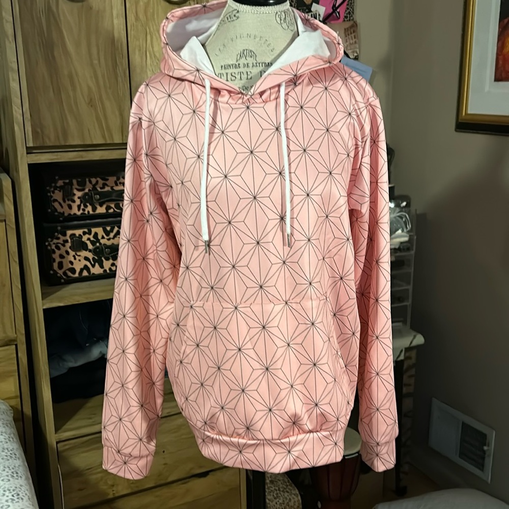 Pink & Gray Geometric Print Hoodie - Medium
